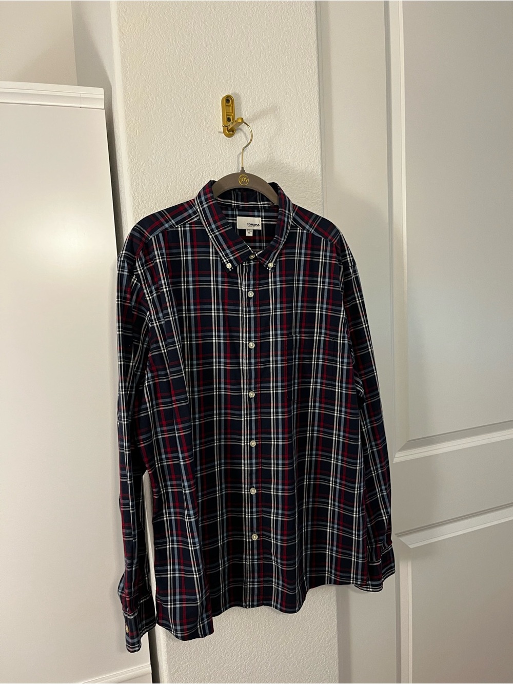 Sonoma Men’s Blue Plaid Dress Shirt Size XL Cotton Stretch